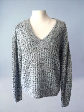 WHITE HOUSE BLACK MARKET Blue Sequin Open Knit Sweater Size Medium